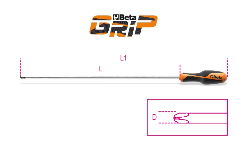 Beta TOOLS 1262 Beta Agarre ® ® Antideslizante destornillador de cabeza Phillips PH0 X 100mm