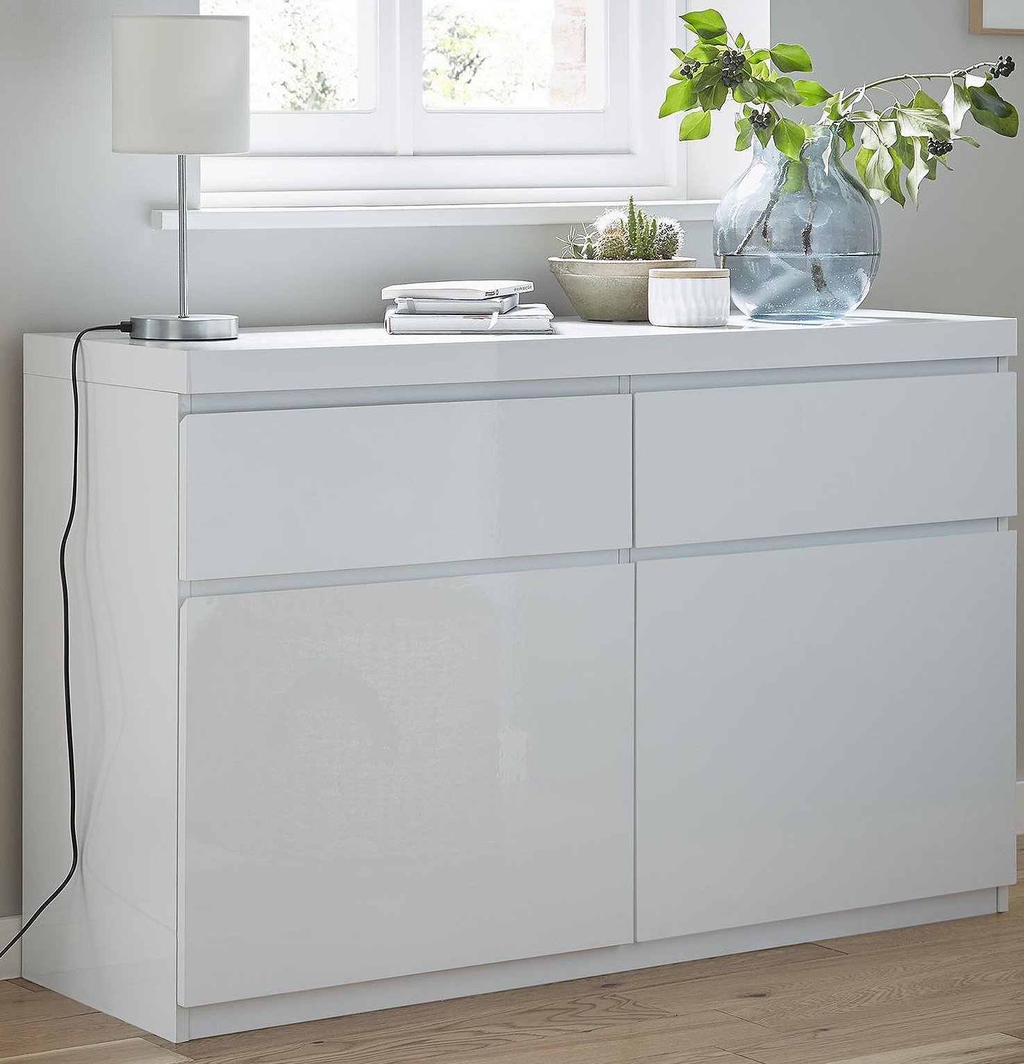New Tesco Maine High Gloss 2 Door Drawer Large Sideboard White Main Description With A White High Gloss