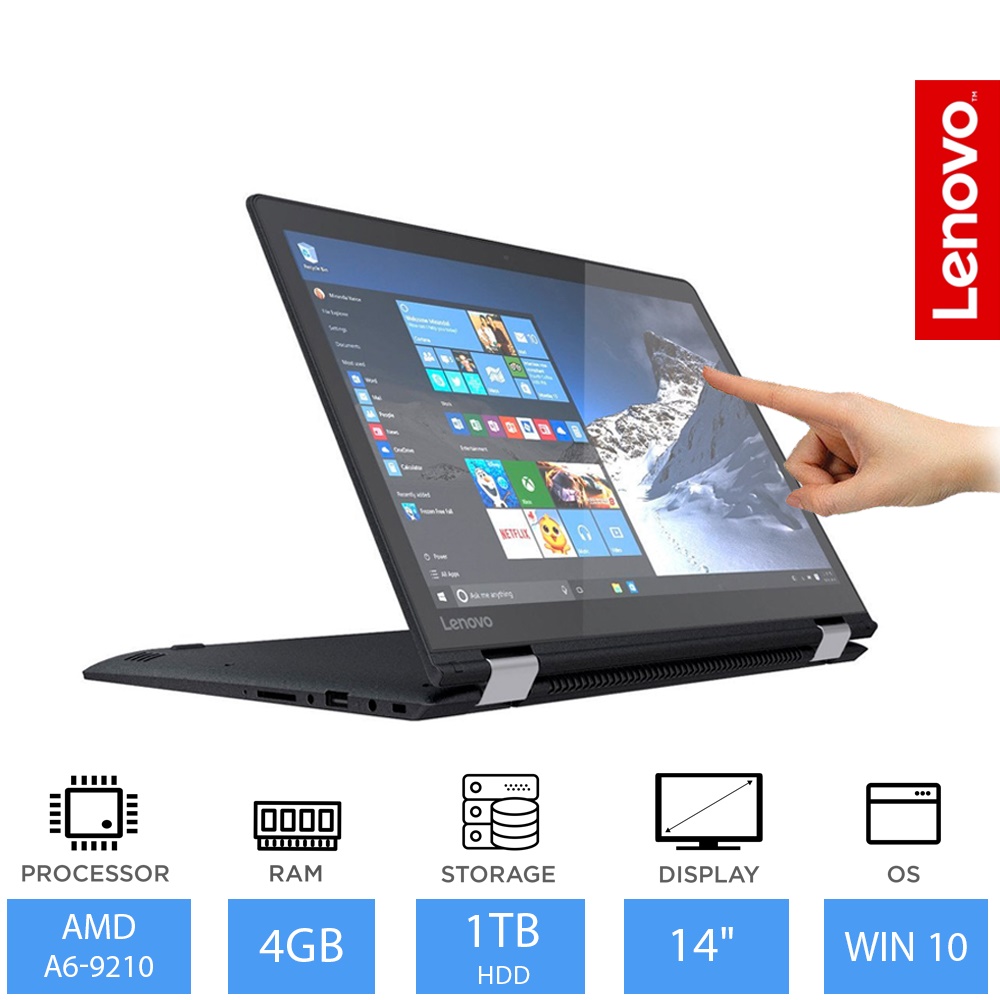 Lenovo Yoga 510 14" Touch Convertible Laptop AMD A69210, 4GB RAM 1TB