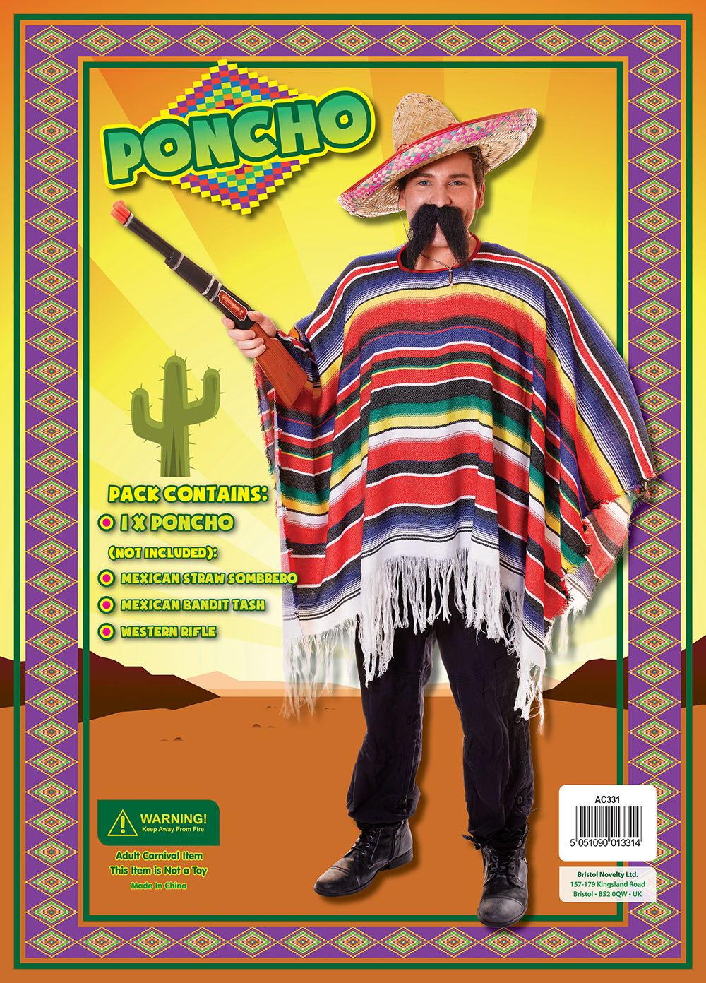 Mens Mexican Poncho Costume Hispanic Wild West Cowboy Bandit Fancy ...