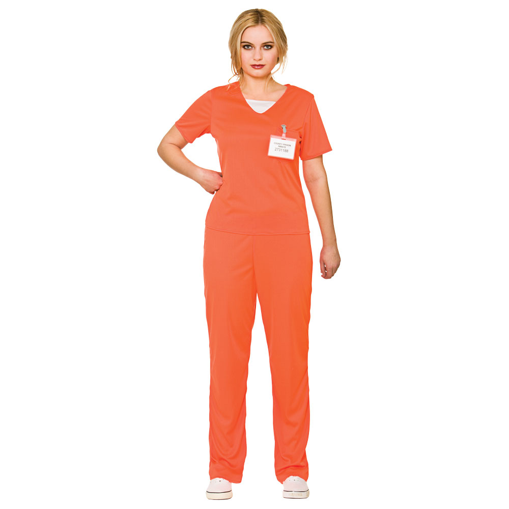 Ladies Orange Convict Female Fancy Dress Costume for Prisoner Jail ...