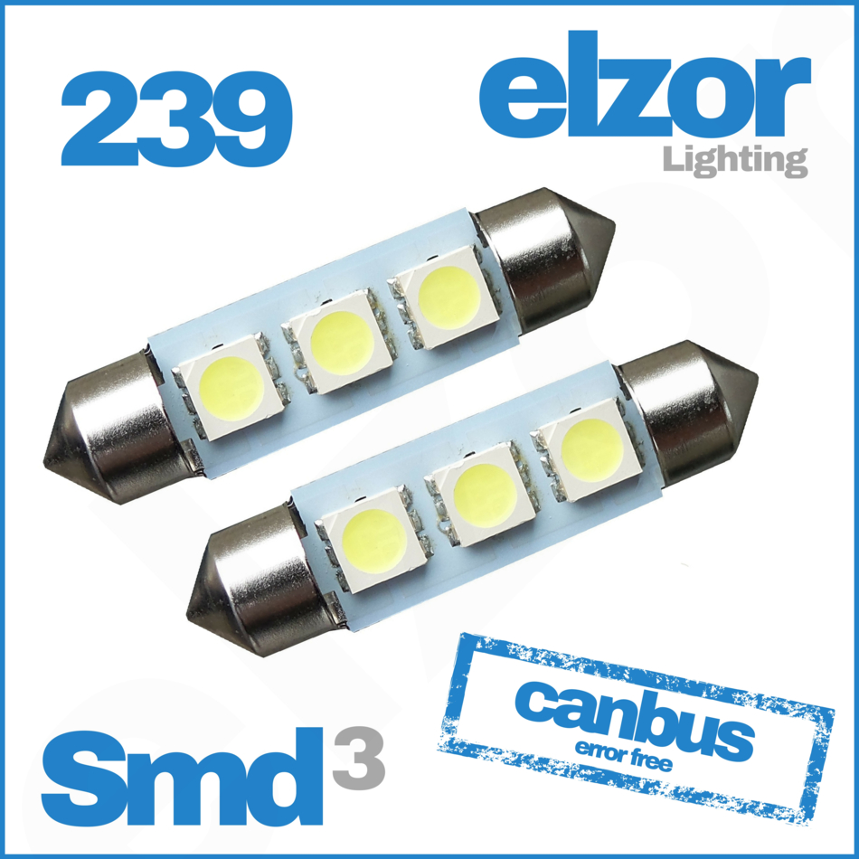 239 3 Smd Led Xenon White Festoon Canbus Error Free Number Plate Light Bulbs 272