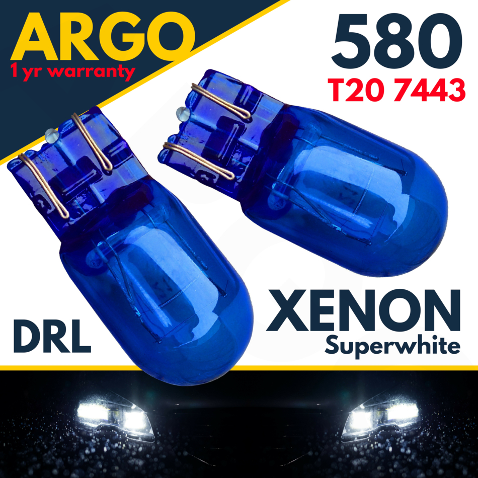 2x Drl W21//5w T20 580 7443 Sidelight Blue Glass Bulbs Dual Filament Xenon 6000k