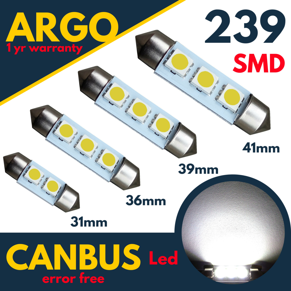 239 272 Led Car C5W White Number Plate Festoon Smd Light Bulbs 31 36 39