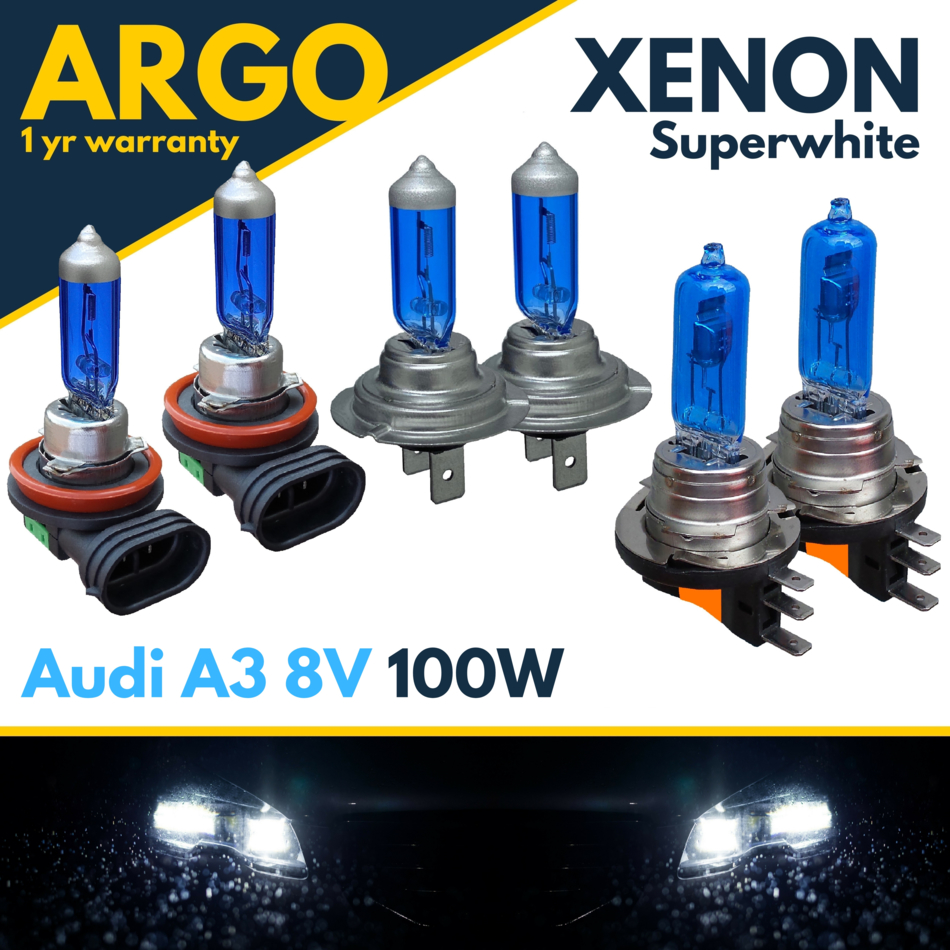 Fits Audi A3 Headlight 8V DRL Fog Light Bulbs 100w Xenon Super White