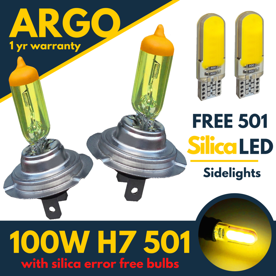 2x H7 Xenon Yellow Headlight Bulbs 499 100w Headlamp Led 501 Side light Car 12v eBay