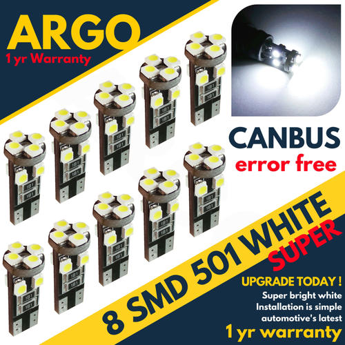 2x BRIGHT PURE WHITE 5 SMD 501 T10 W5W CANBUS ERROR FREE INTERIOR LED SIDE LIGHT