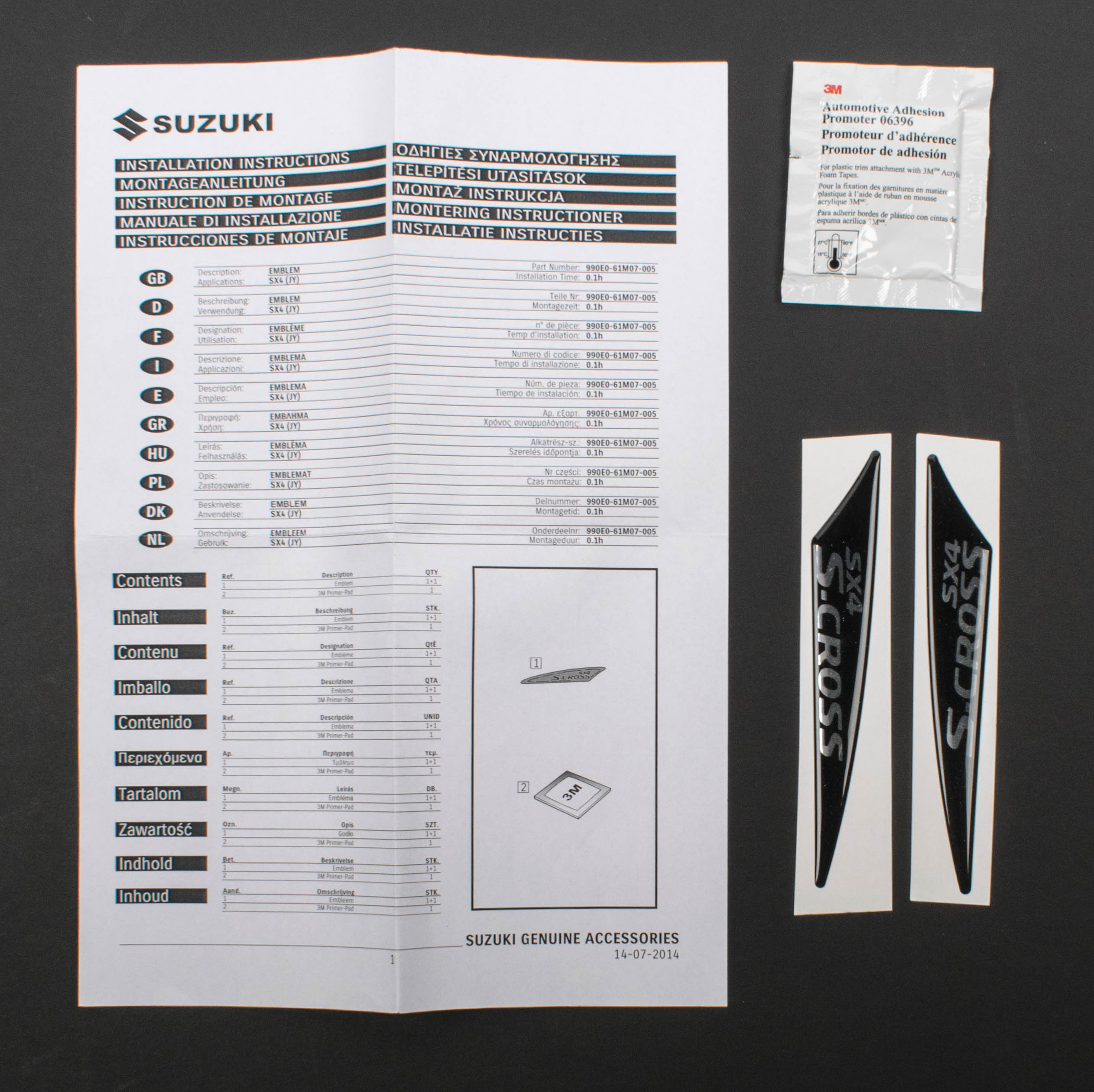 Suzuki Genuine SX4 S-Cross Facelift Side Body Moulding Badge Set 990E0-61M07-005