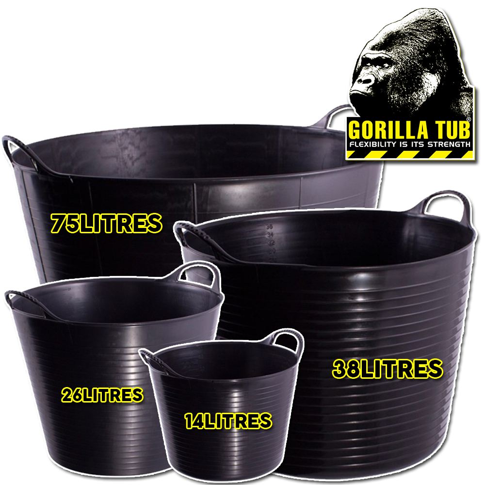 GORILLA SUPER STRONG PLASTIC FLEXIBLE RECYCLED BLACK VARIOUS SIZES TUBS