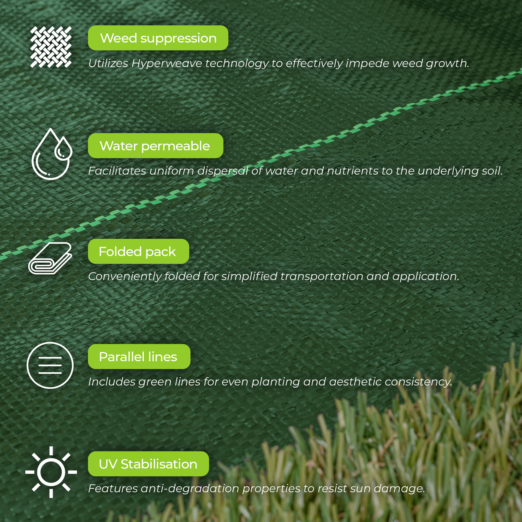 GardenersDream Green Extra Strong 125gsm Weed Suppressant Membrane Porous Fabric - Picture 18 of 68