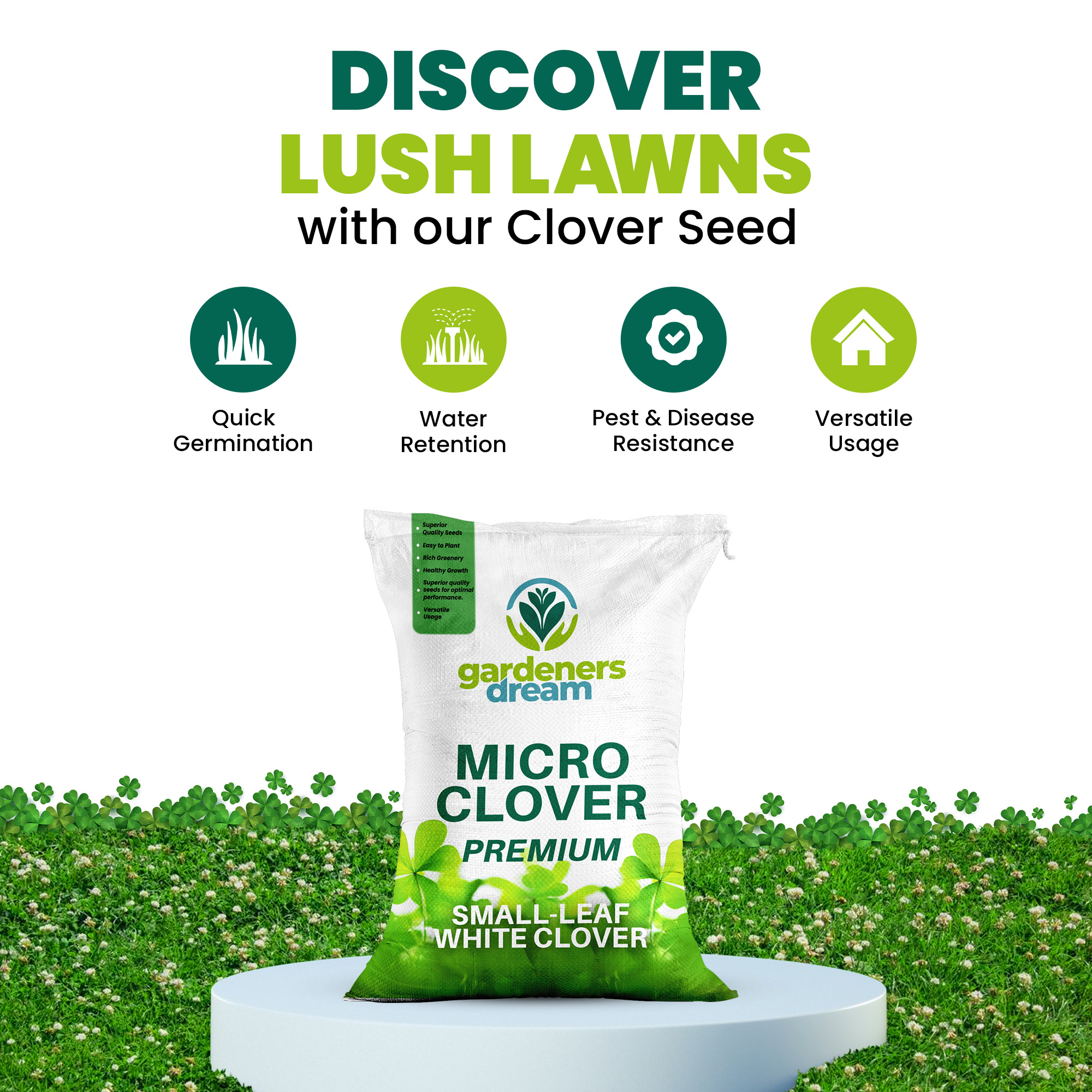 Micro Mixed Clover Grass Seed Eco-Friendly Drought Resistant Lawn Ground Cover - Picture 53 of 54