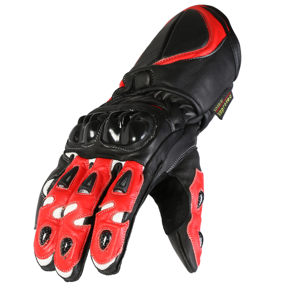 Texpeed Red & Black 4 Knuckle Leather Gloves | Mens | Bike Wear Direct