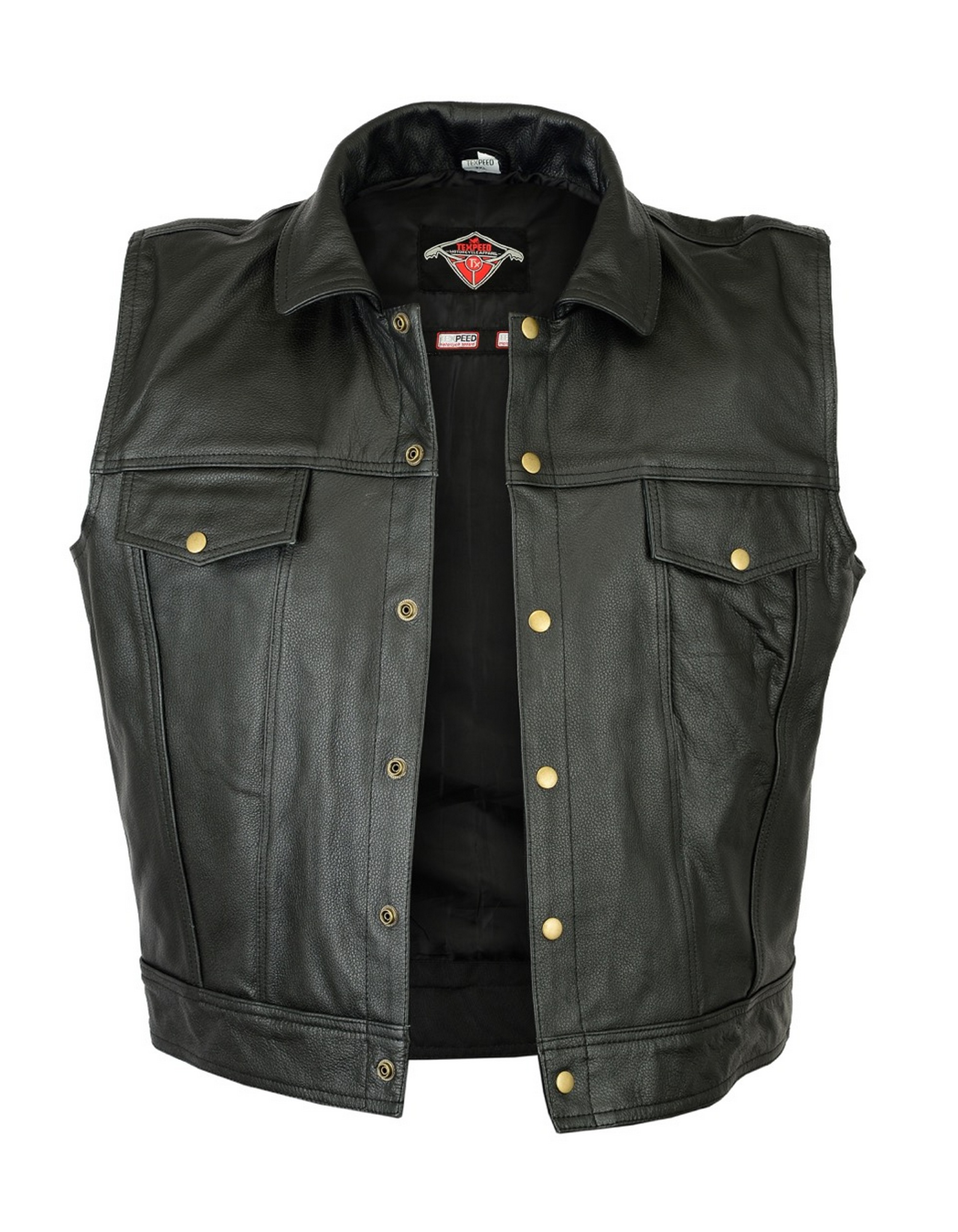 Leather Waistcoat Motorbike Biker Mens Motorcycle Vest Casual Collared