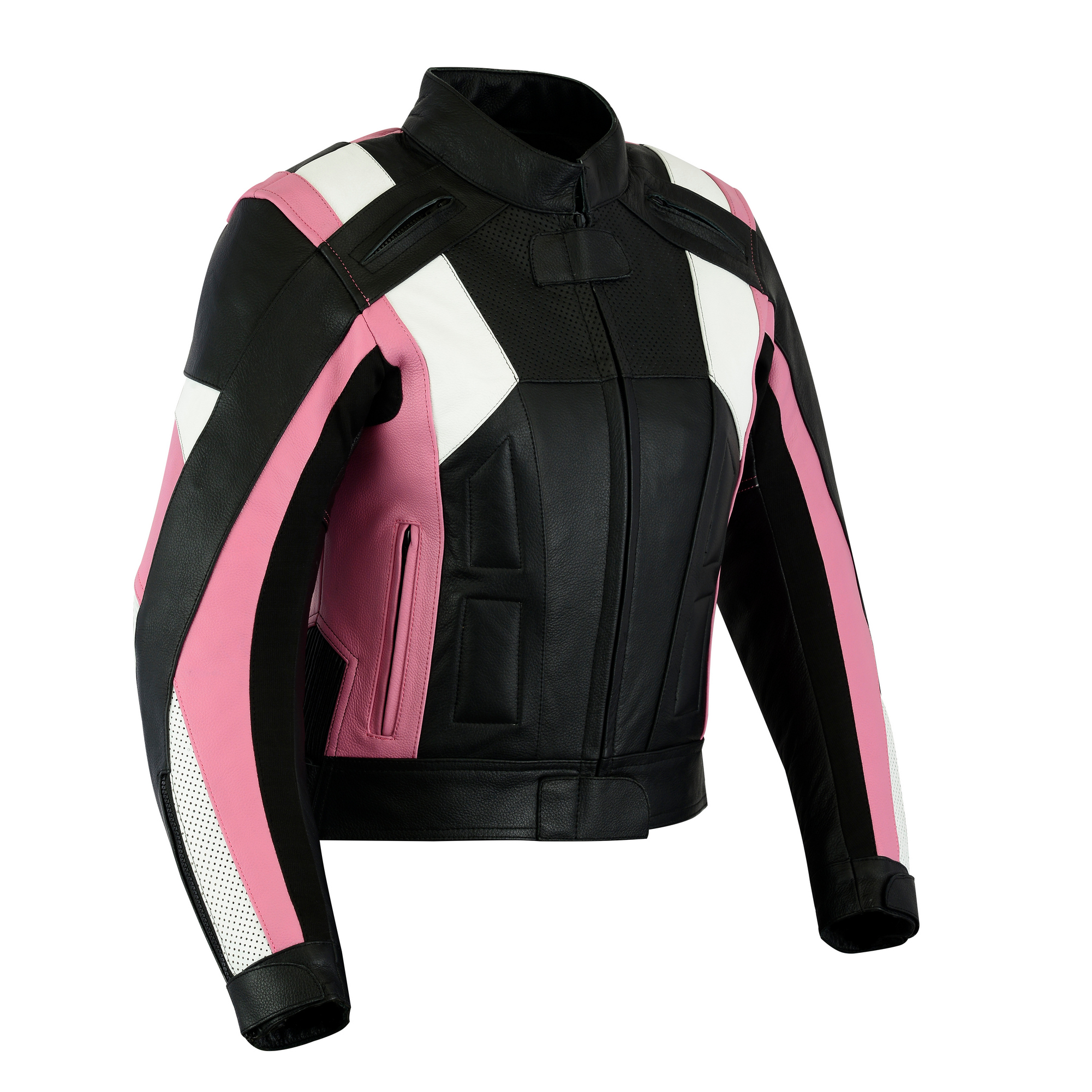 Details About Womens Black Pink Leather Motorcycle Motorbike Jacket With Removable Ce Armour
