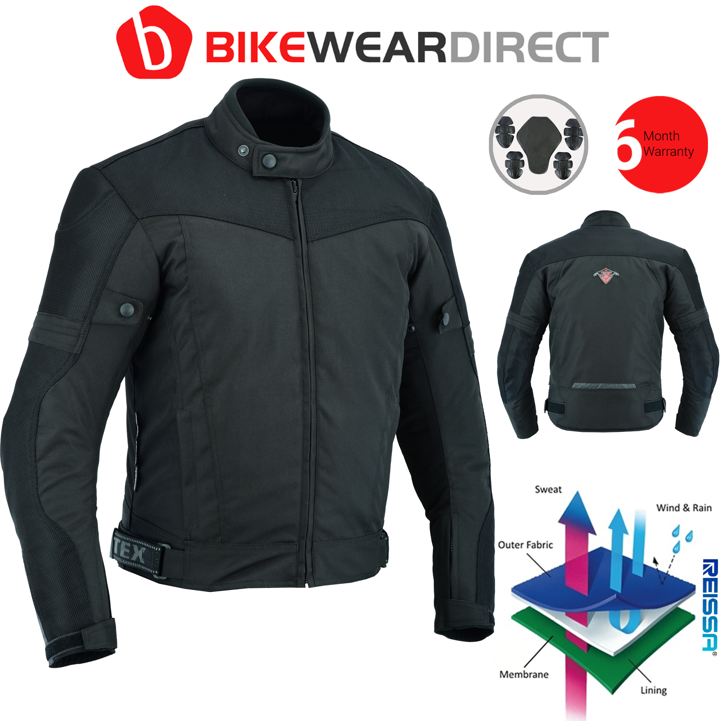 Texd Black Short Vented Mesh Motorcycle Jacket