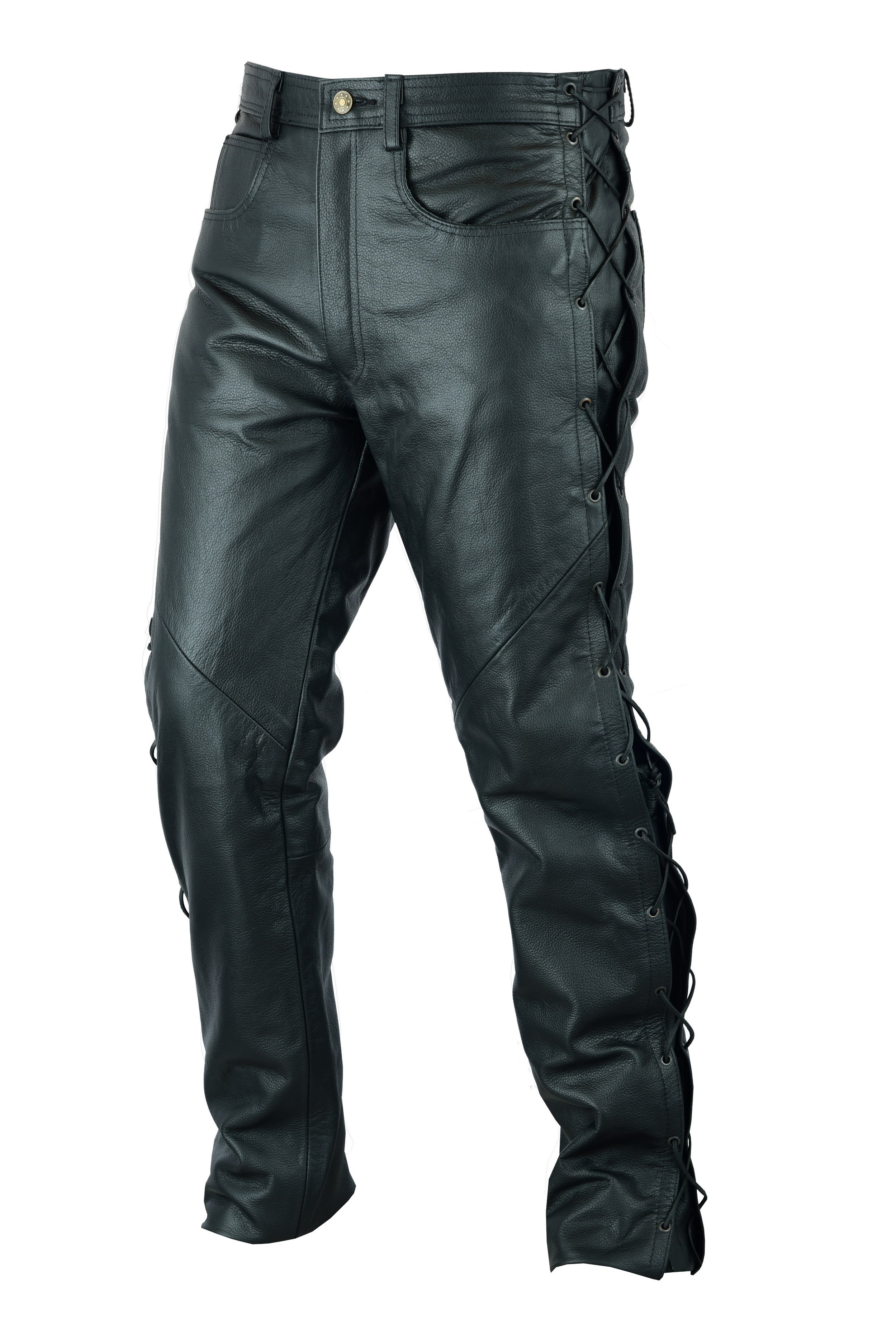 Mens Black Laced Soft Cowhide Leather Motorcycle Motorbike Biker Jeans Trousers Ebay 0872