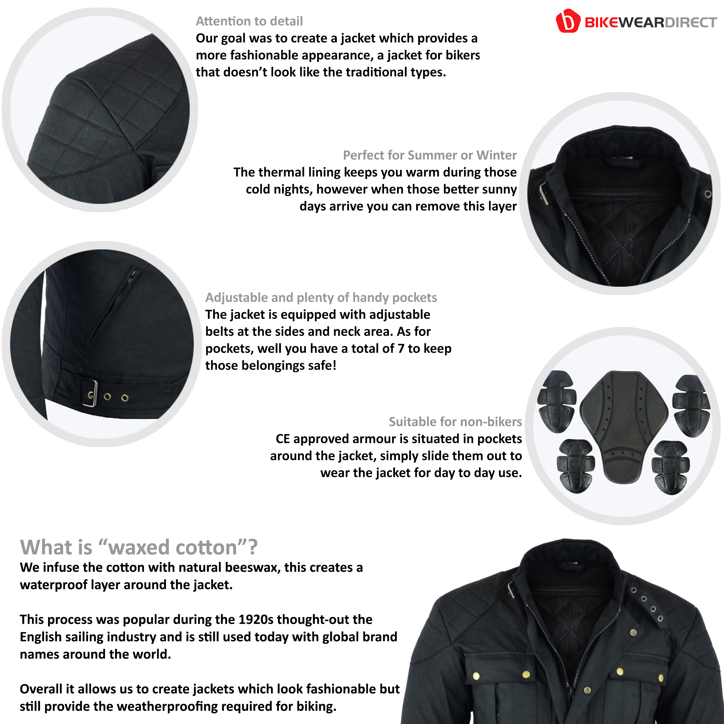 Motorcycle Motorbike Waterproof Lined Armoured Rain Original Classical Short Waist Wax Jacket Men/’s Bikers Cotton Waxed Jacket