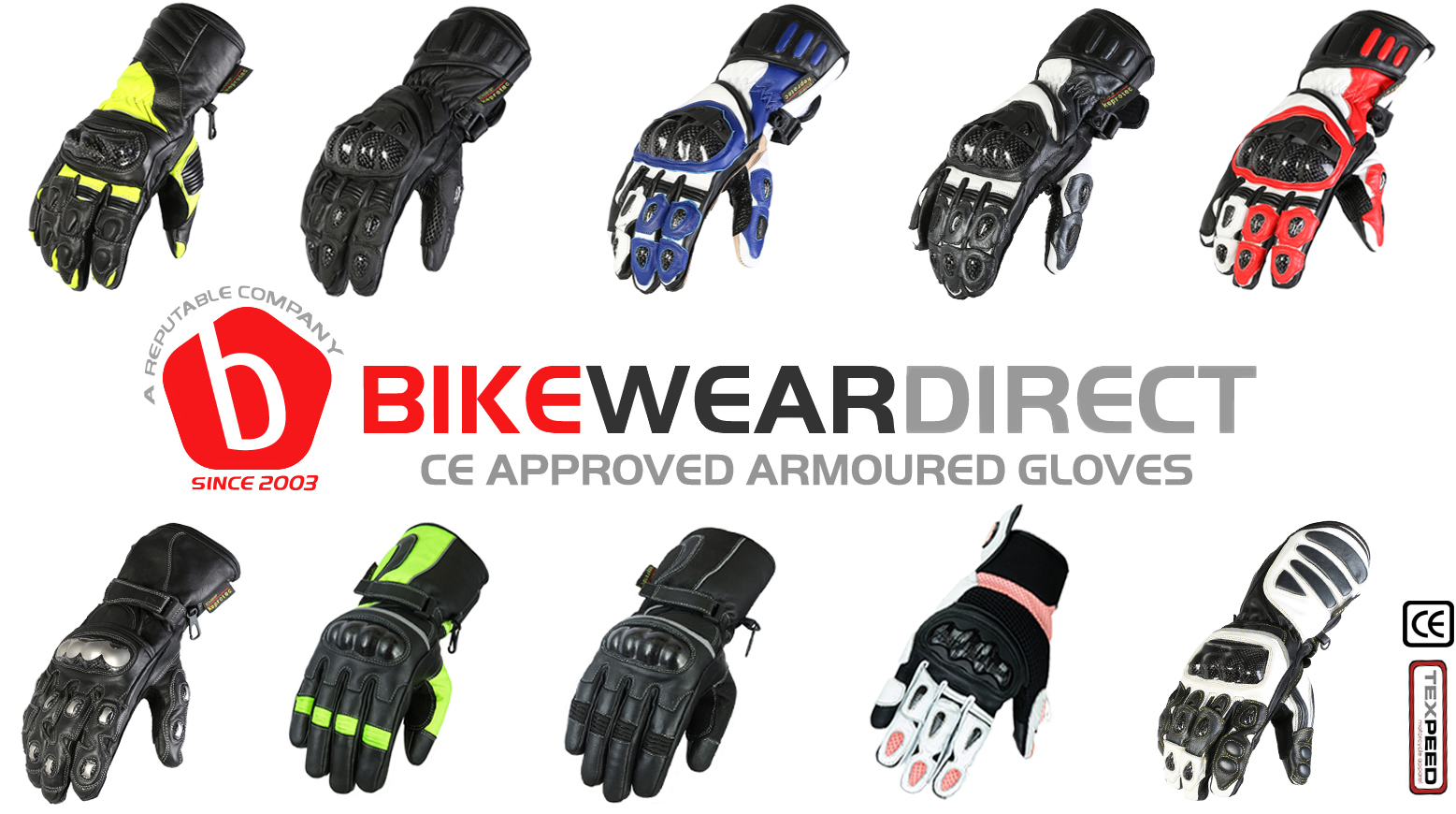 Texpeed Mens CE Armoured Motorbike Motorcycle Black Biker Gloves