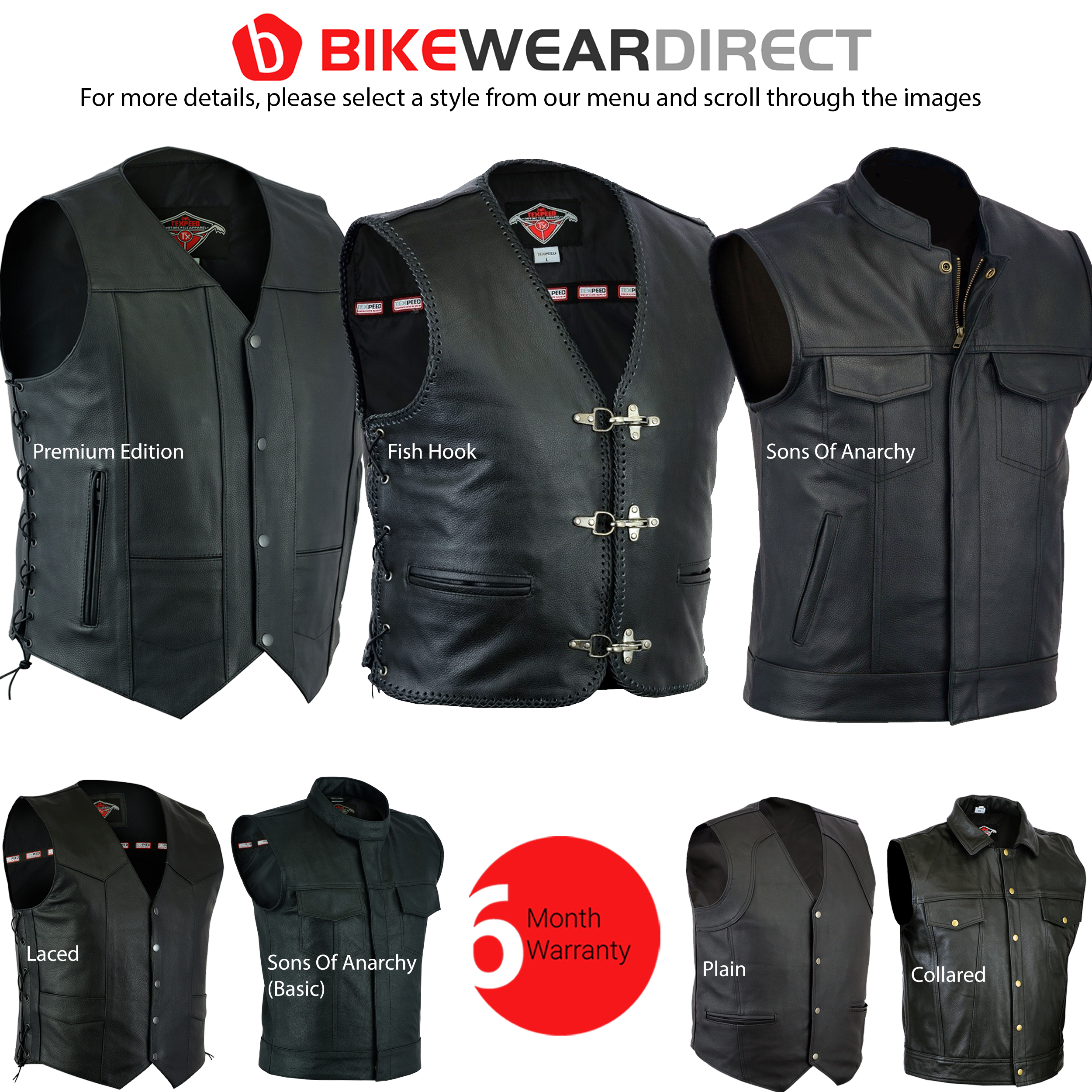 Vera pelle Panciotto Motociclista Moto Gilet Nero//Progettato in UK