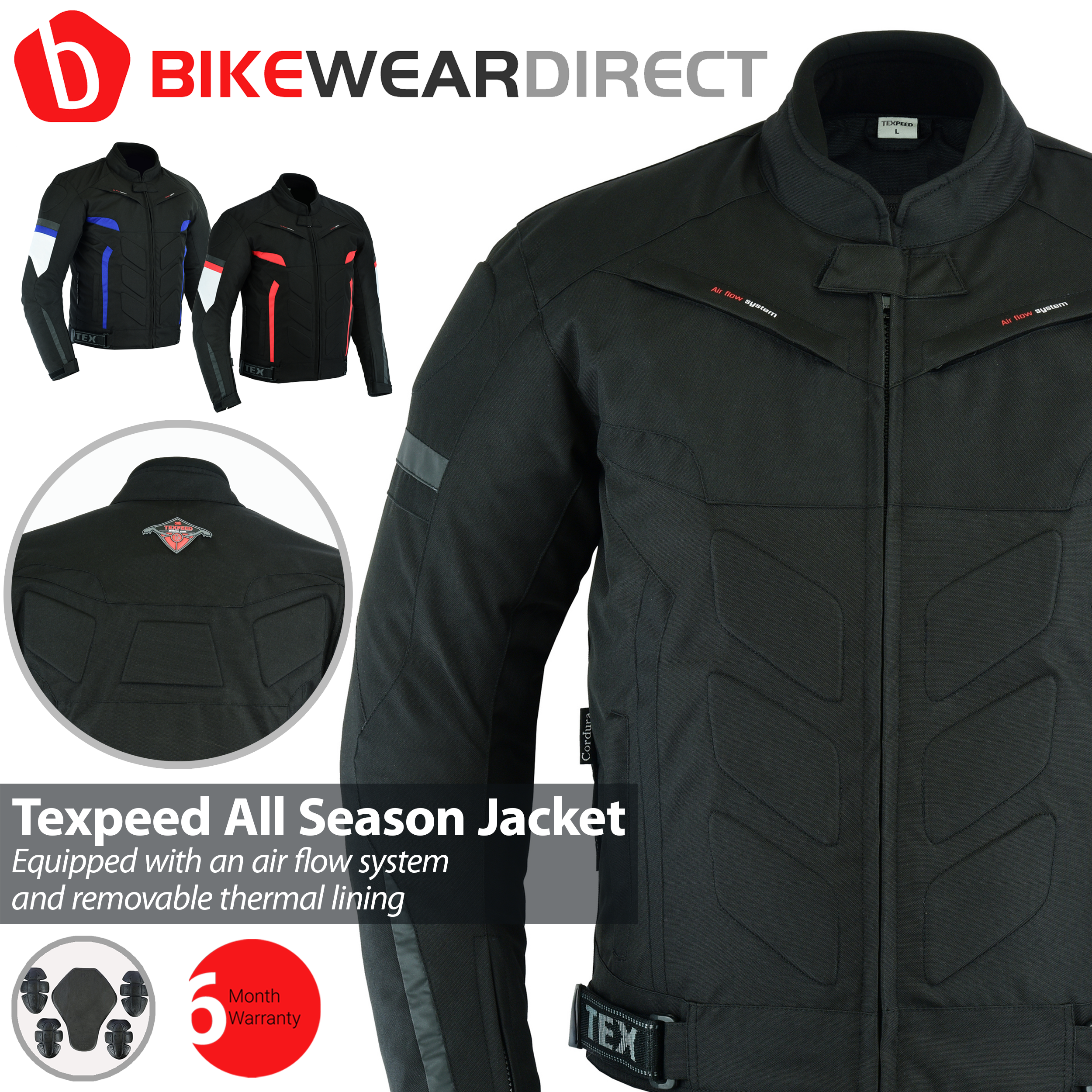Texpeed Black Short Vented Motorcycle Jacket Textile Jackets Bike