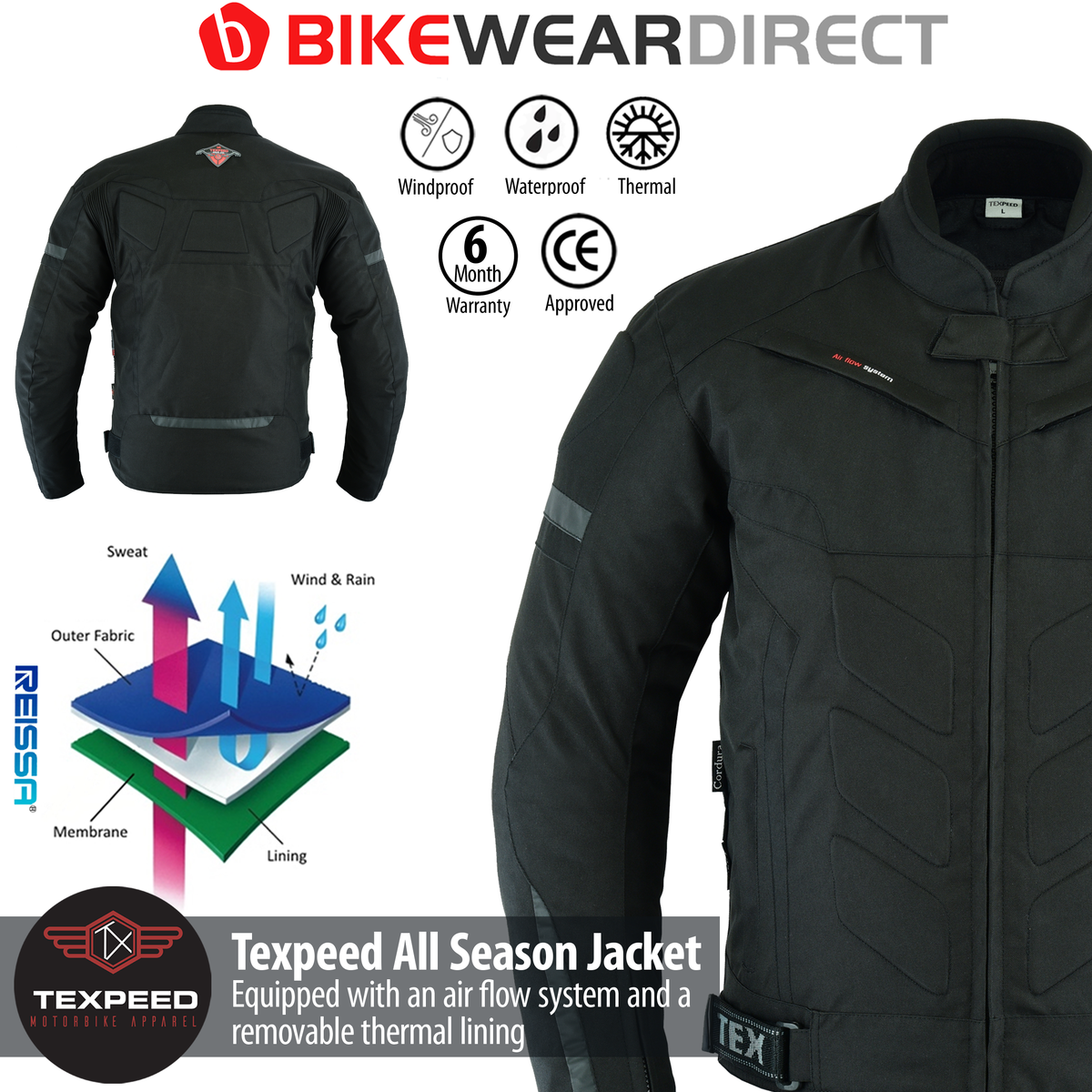 All Black Waterproof Armoured Leather Motorbike Motorcycle Trousers by Texpeed