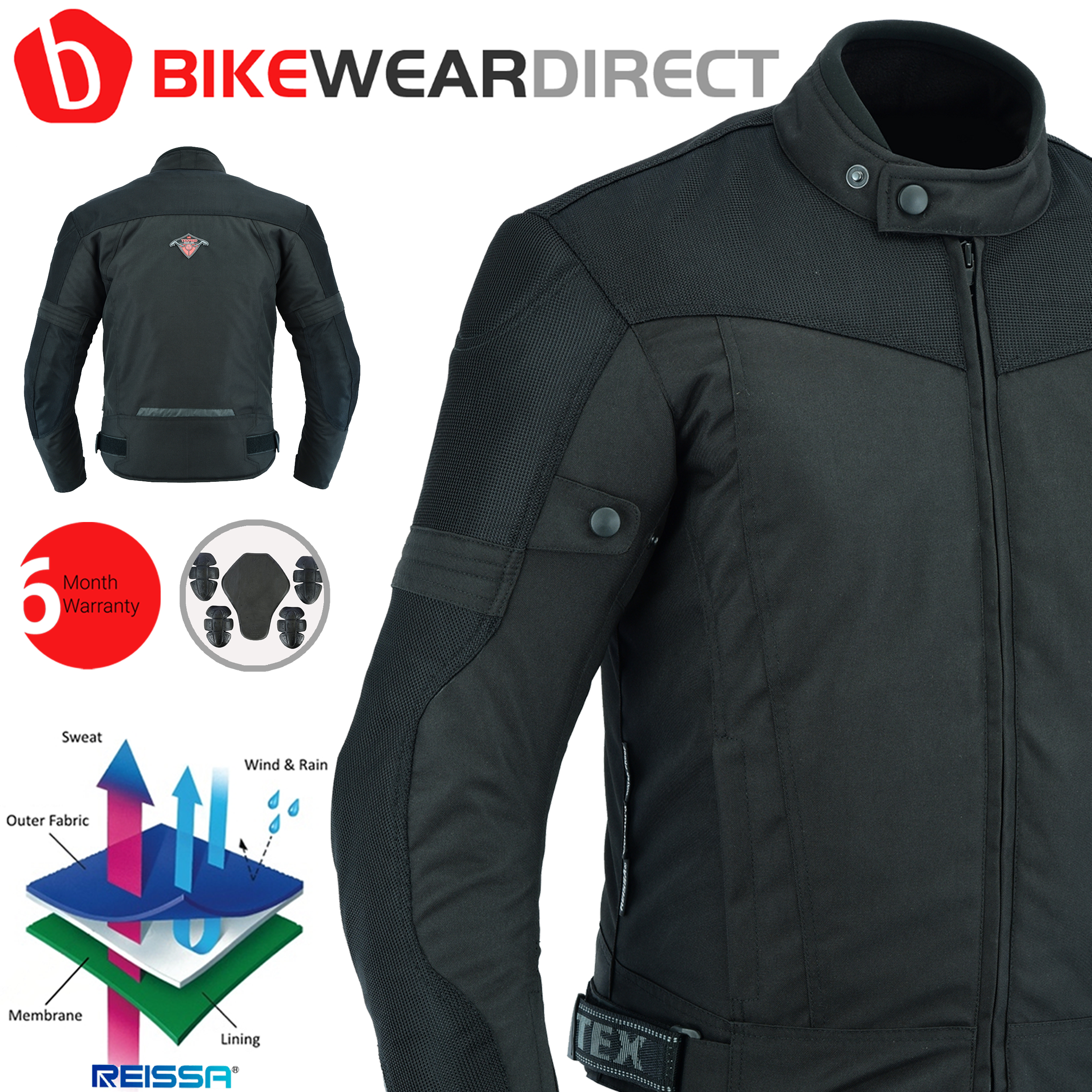 Texd Black Short Vented Mesh Motorcycle Jacket