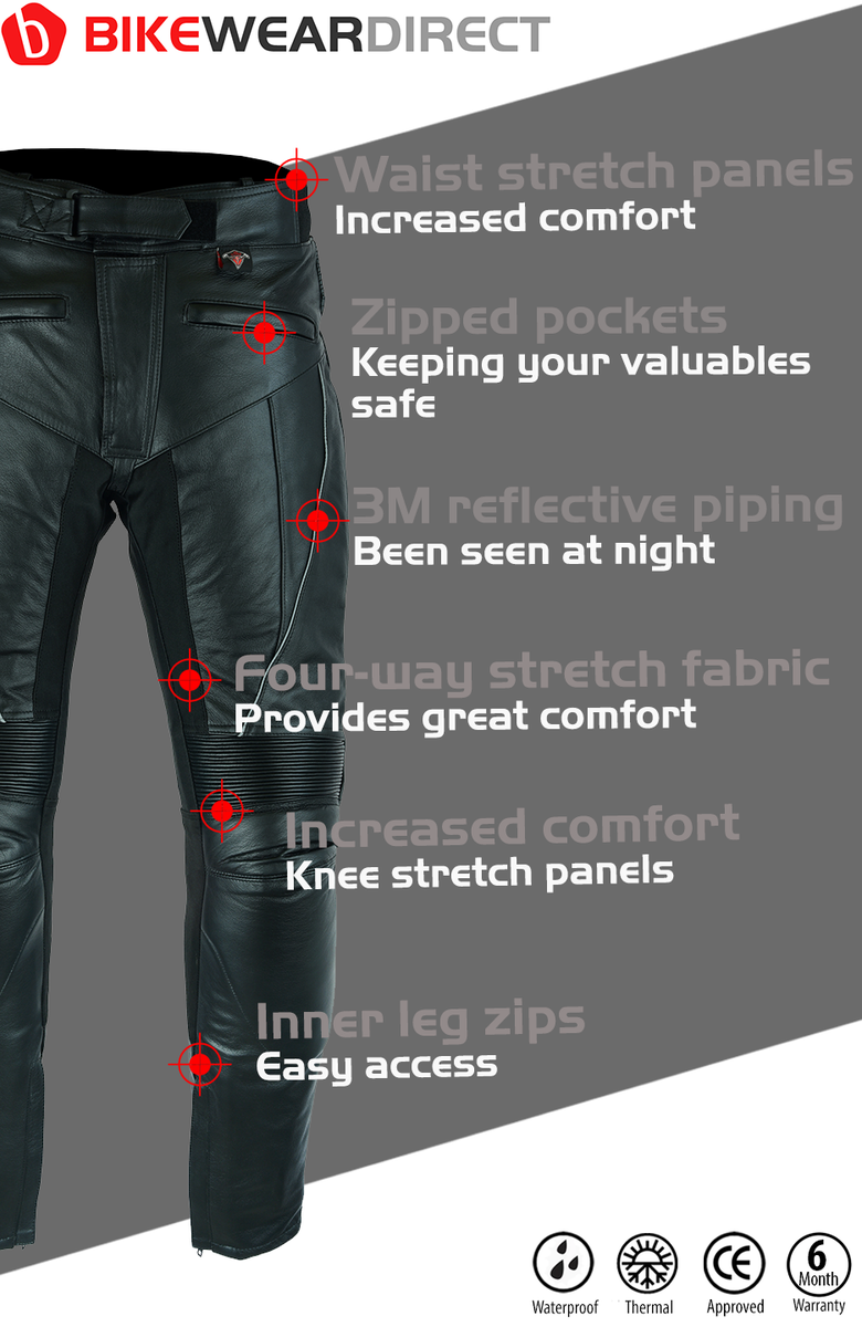 Huge Size Range Texpeed All Black Waterproof Armoured Motorcycle/Motorbike Trousers W42 L34