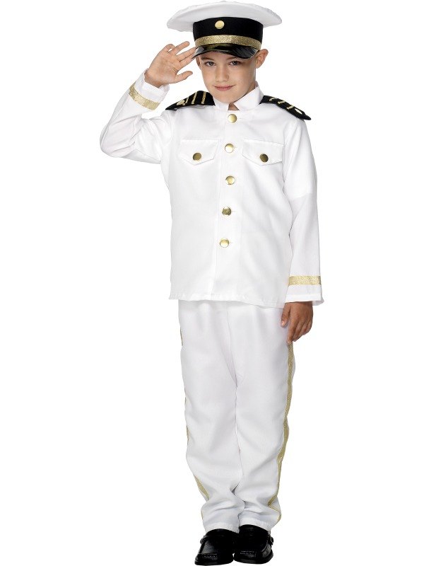 KIds Navy Sailor Big Gun Captains Uniform Boys Fancy Dress Costume ...