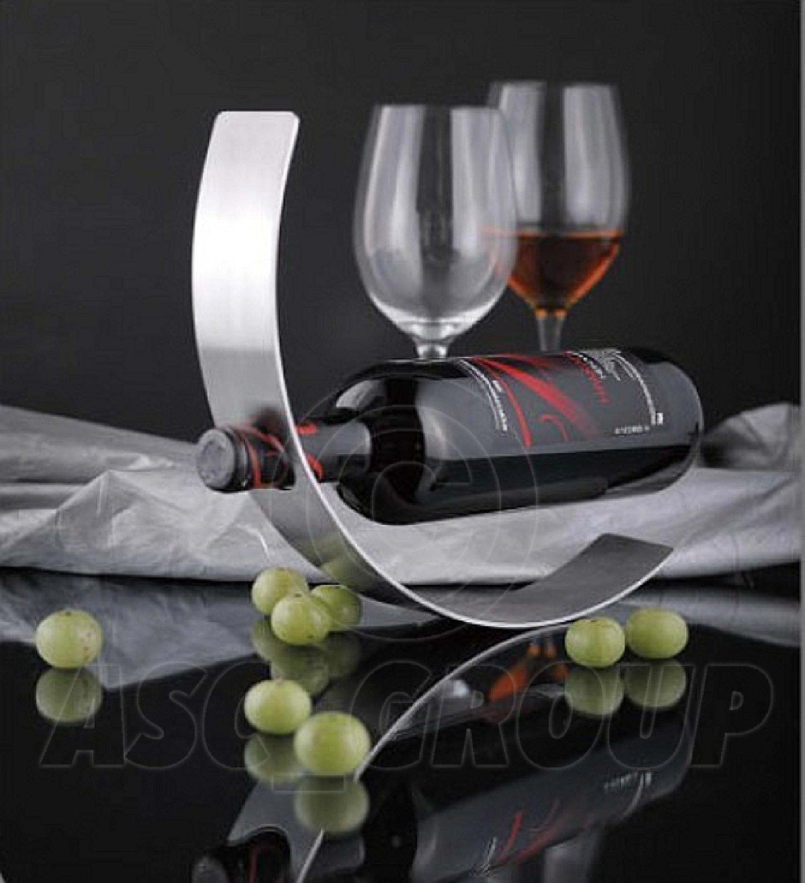 CURVED METAL Wine Bottle Holder Floating Contempory Art Rocking Wine