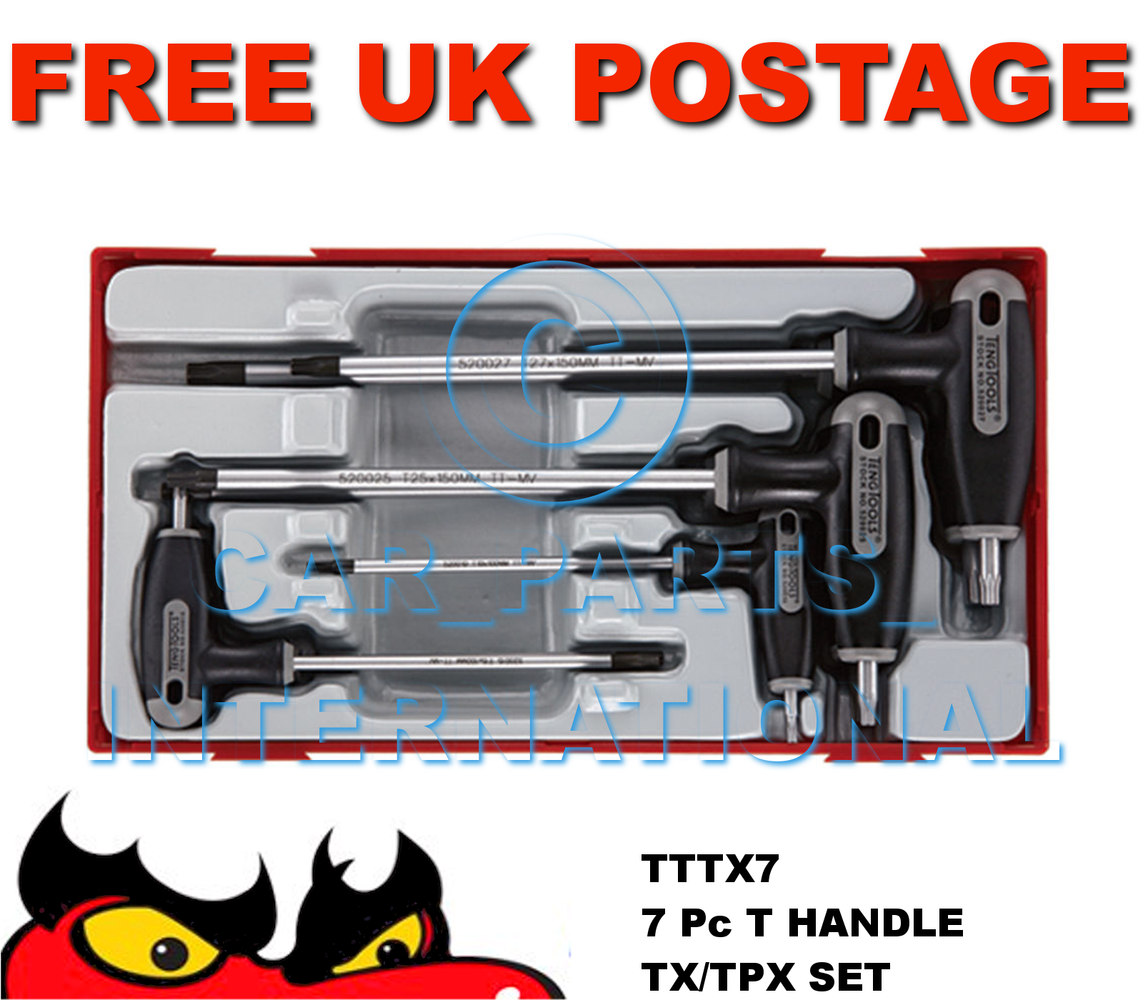 Teng Tools 7 Piece T Handle TX Key Set in EVA Tray TEDTX7 Teng Tools 7 Piece T Handle TX Key Set in EVA Tray TEDTX7