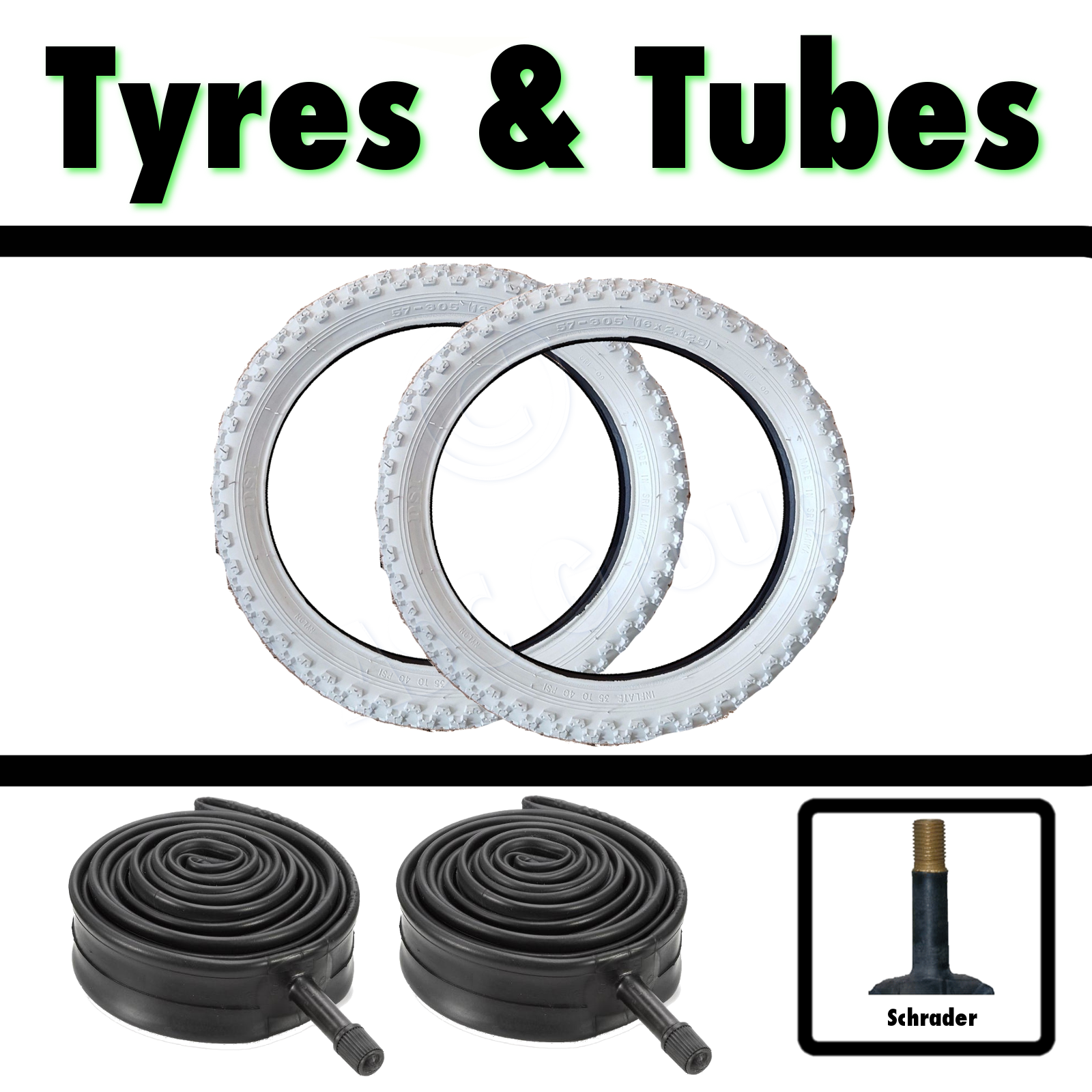Girls Bike Bicycle BMX & SCH Tubes 2x White Tyre 20 x 1.75 47-406 