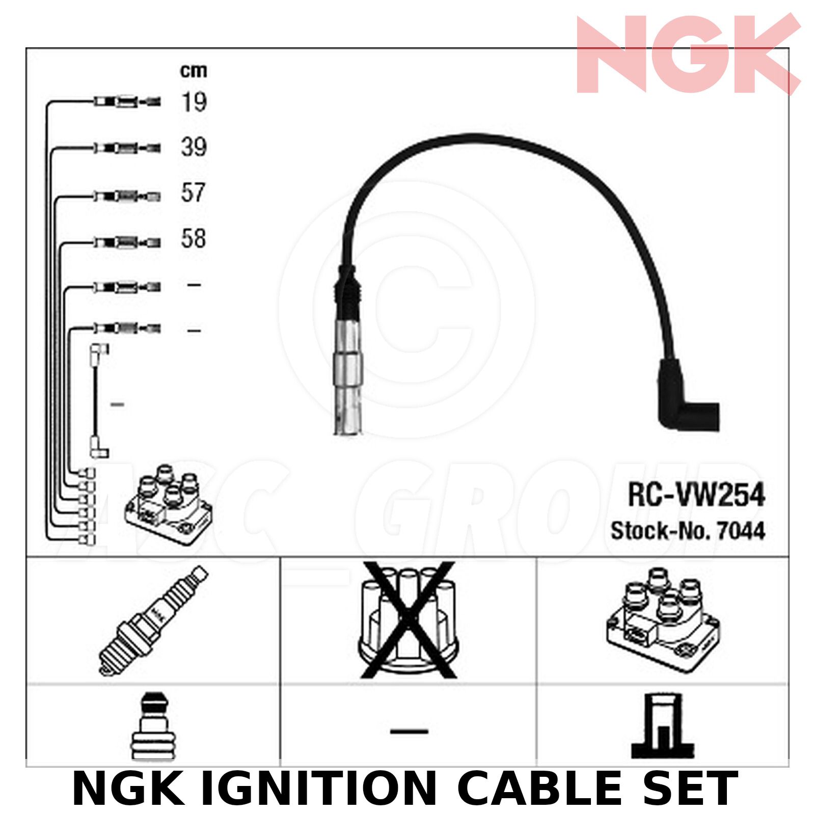  Stk No 7044 NGK Ignition Cable Set Part No RCVW254 HT Leads