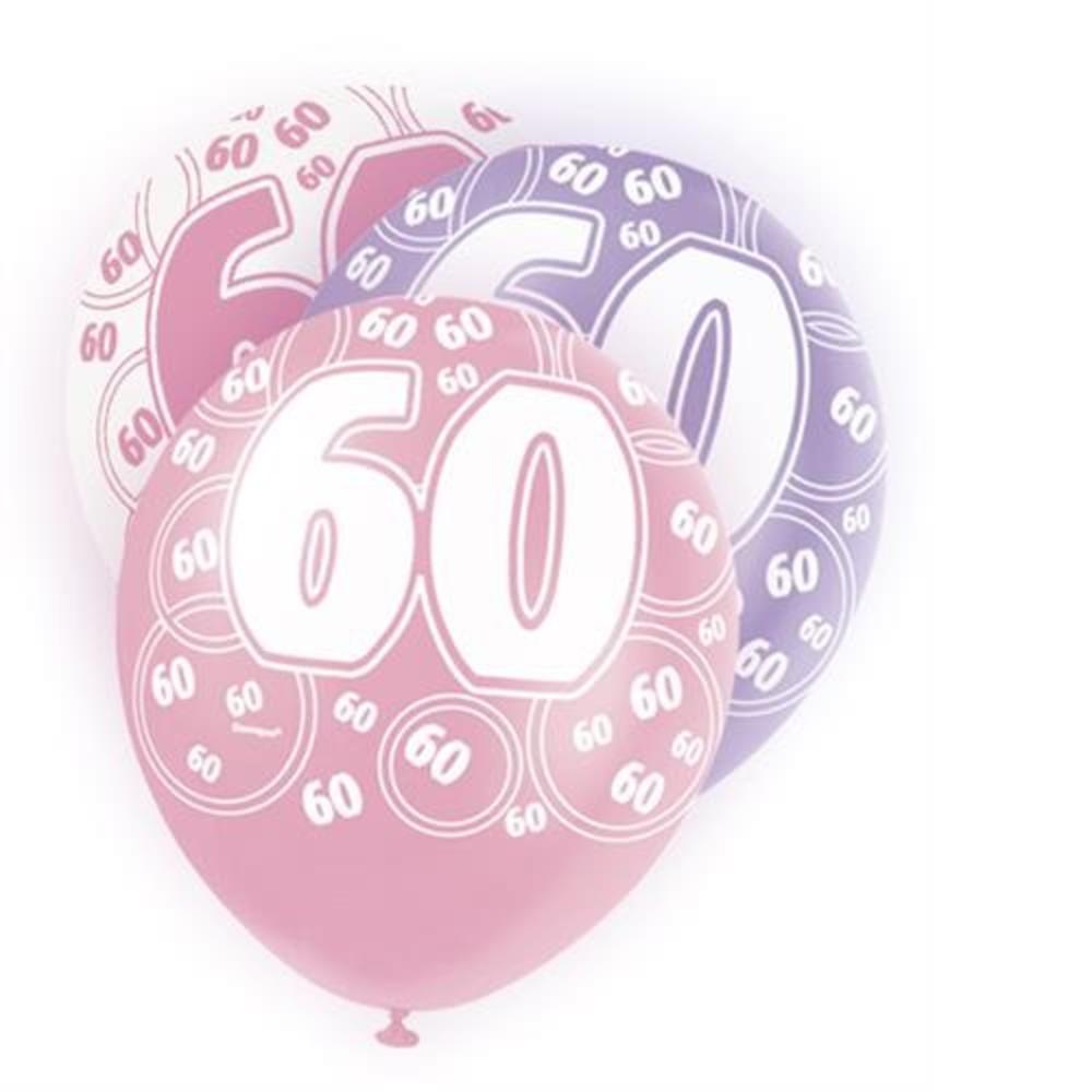 Pink Glitz 60th Birthday Age 60 Pack 6 Latex Party Balloons | Balloons ...