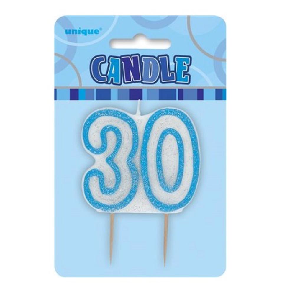 Blue Glitz Number 30 Candle 30th Birthday Cake Candles