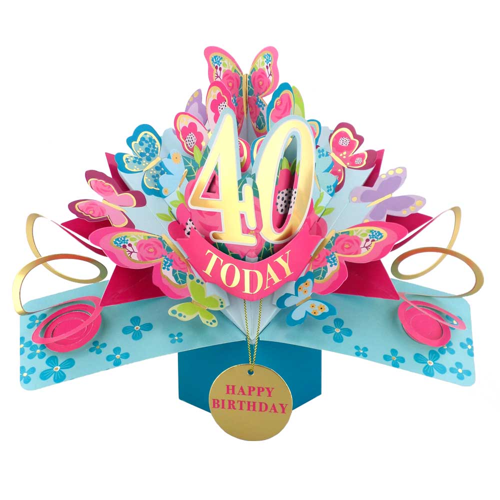 40 Today Happy 40th Birthday Pop-Up Greeting Card Love Kate's Pop Up Cards Him | UK