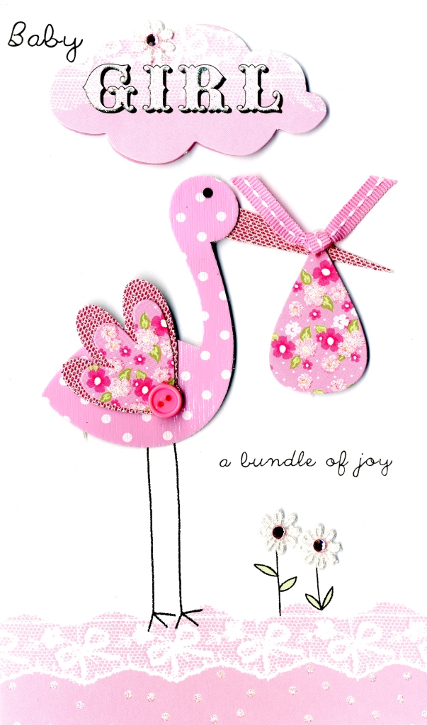 baby gift ideas shower 3rd child New Champagne Greeting Card Luxury Stork Baby Cards  Girl