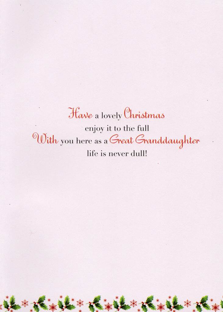 Great Granddaughter Christmas Greeting Card Traditional 