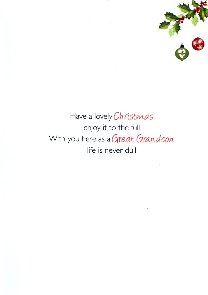 Special Great Grandson Christmas Greeting Card Traditional Cards Lovely