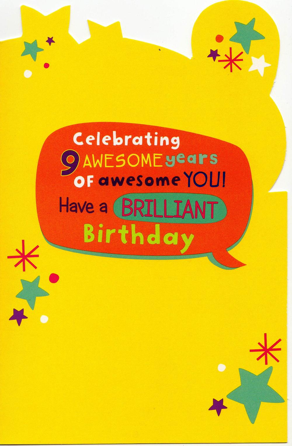 Childrens Happy 9th Birthday Greeting Card Cards Love 