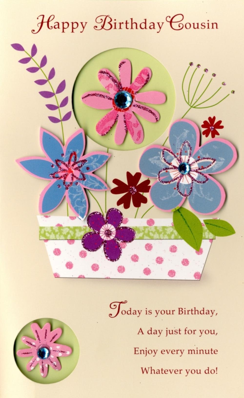  Happy  Birthday  Cousin  Embellished Greeting Card Cards