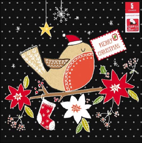 Pack of 5 Red Robin Children With Cancer Charity Christmas Cards Cards Love Kates