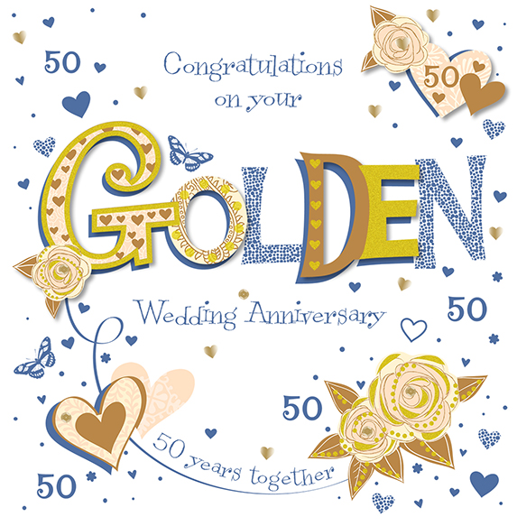 Handmade Golden 50th Wedding Anniversary Greeting Card | Cards | Love Kates