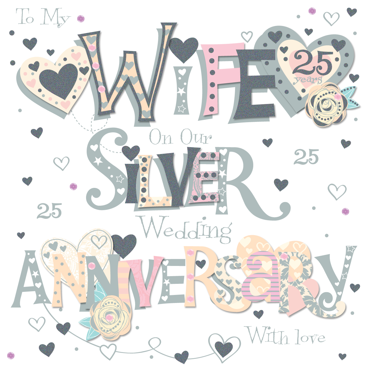 Wife Silver 25th Wedding Anniversary Greeting Card 8 Square Handmade