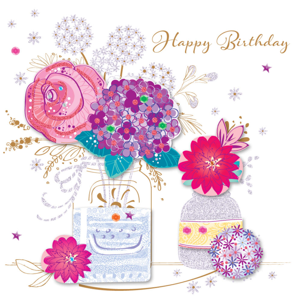 Vase Flowers  Happy  Birthday  Greeting  Card  Cards 