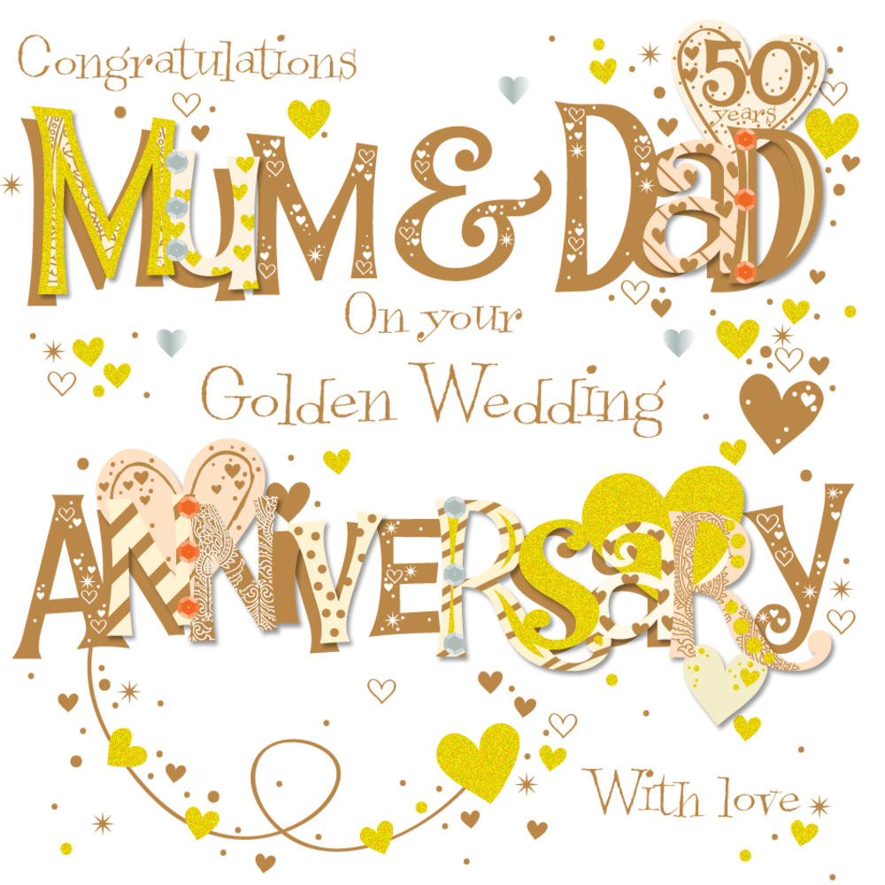 Mum And Dad Golden 50th Wedding Anniversary Greeting Card Cards Love Kates 7103