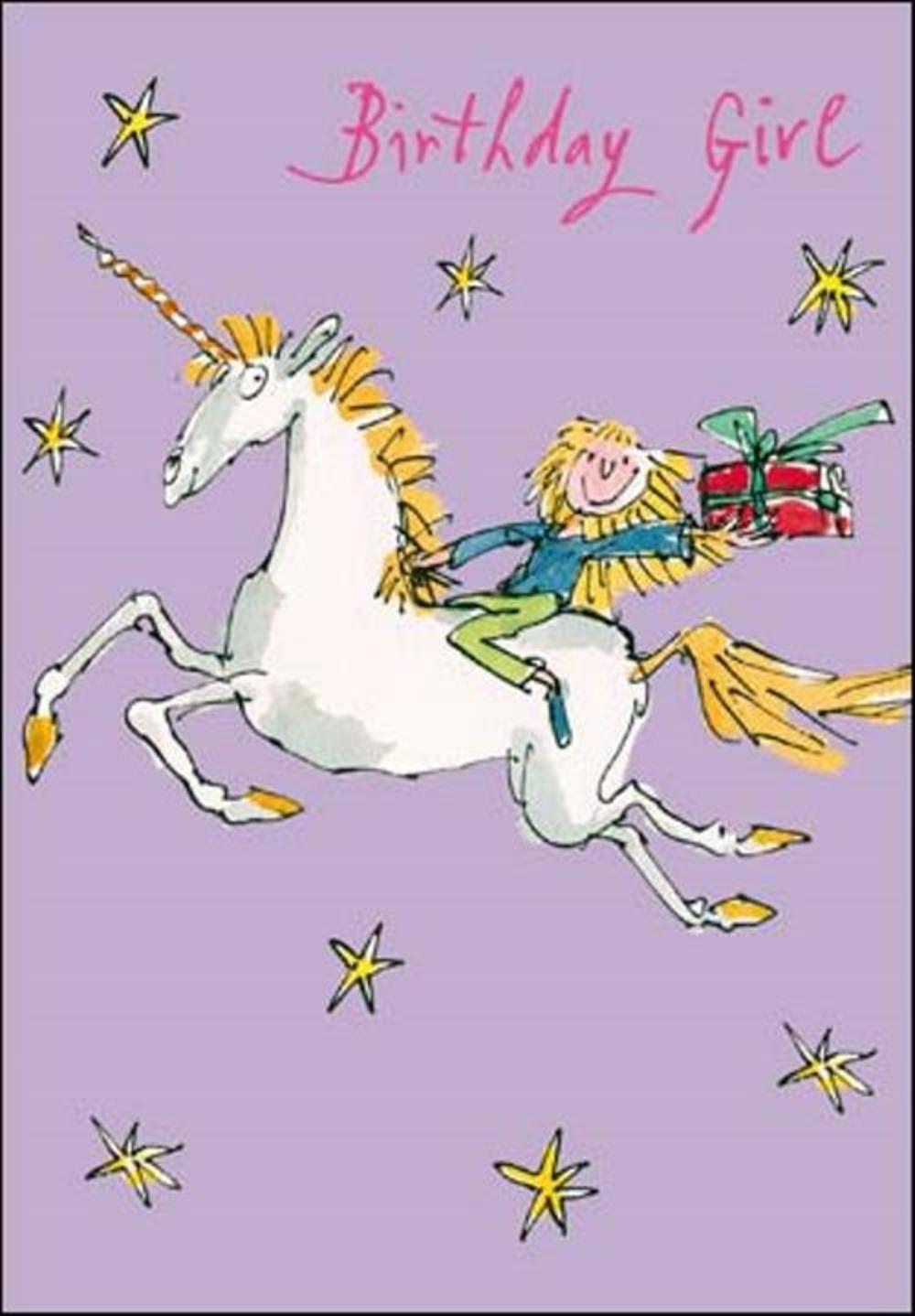 quentin blake unicorn birthday girl greeting card cards