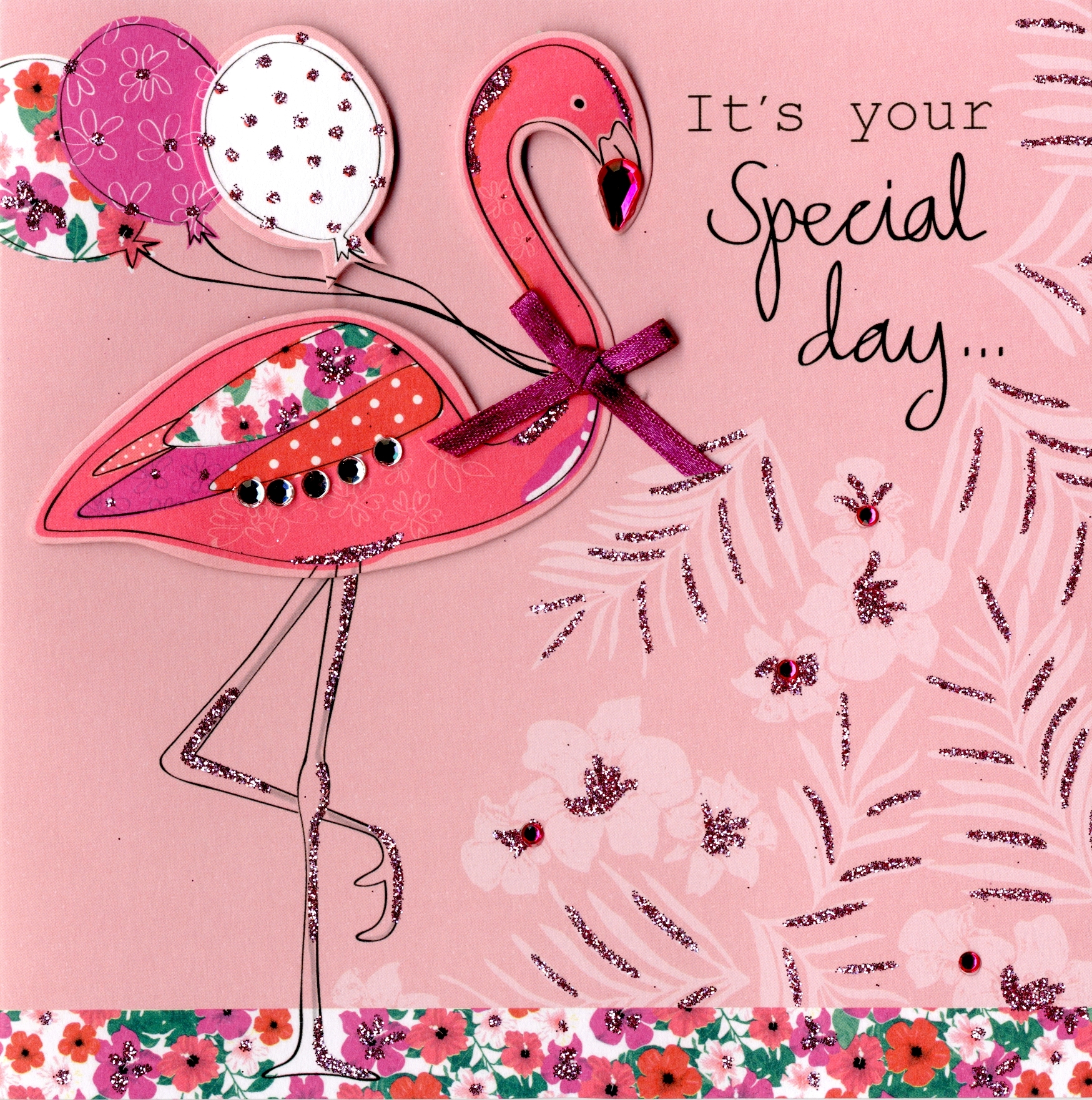 Embellished Pink Flamingo Birthday Card Cards