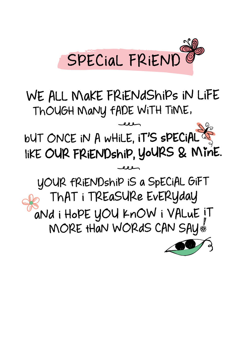 Special Friend Inspired Words Greeting Card Blank Inside | For Her