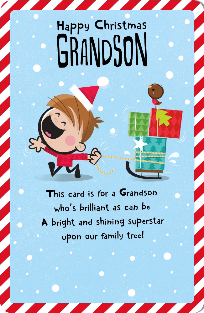 Grandson Happy Christmas Greeting Card Embellished Dib Dab Xmas Cards