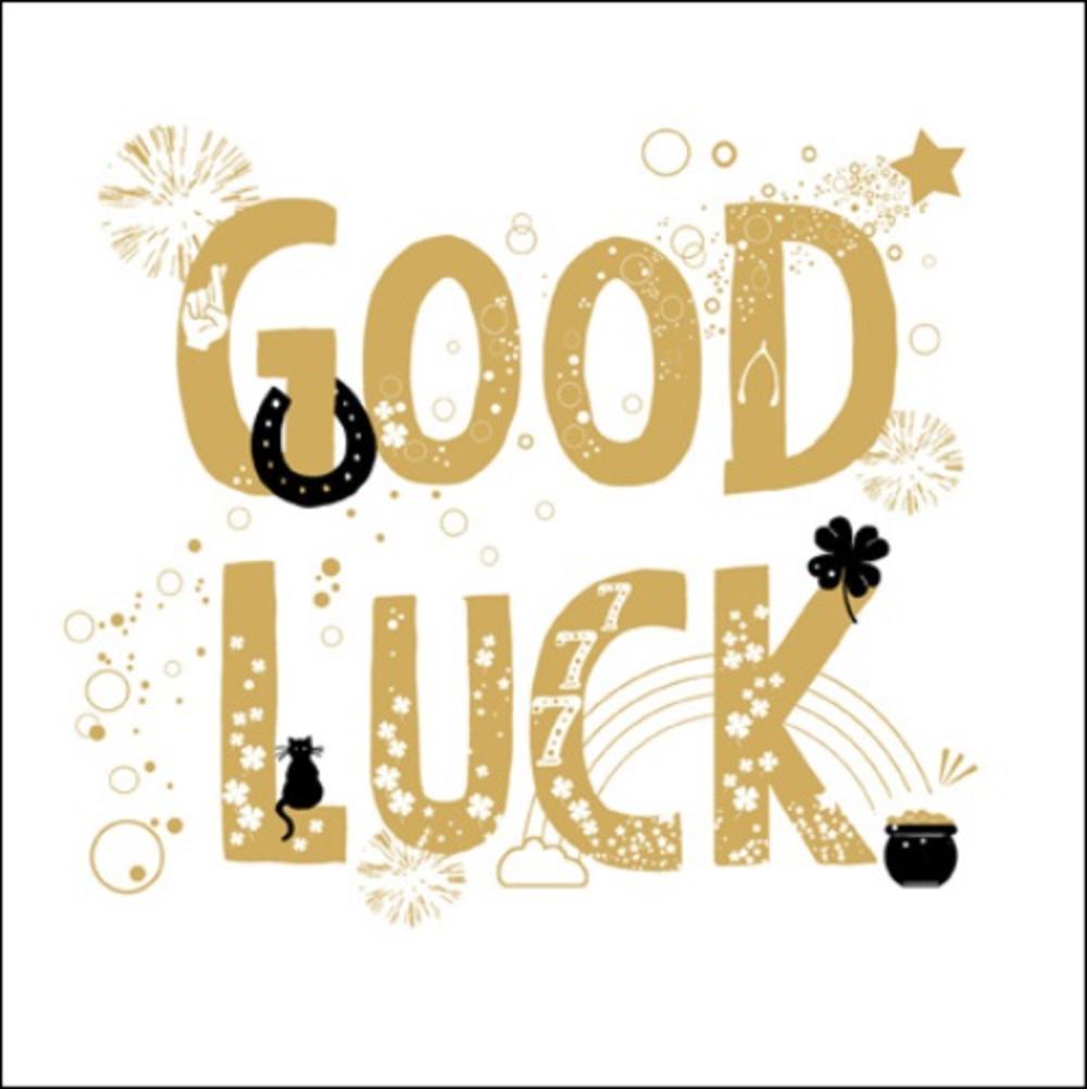 Good Luck Gold Glitter Greeting Card Cards
